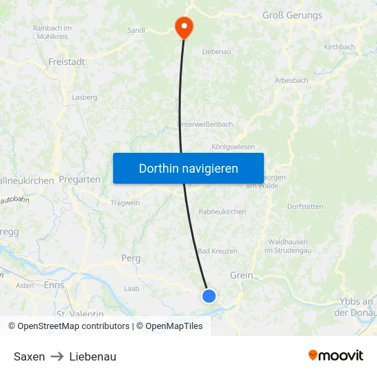 Saxen to Liebenau map