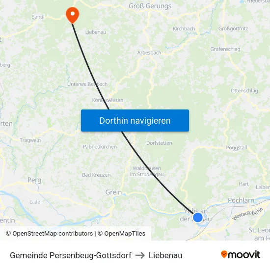 Gemeinde Persenbeug-Gottsdorf to Liebenau map