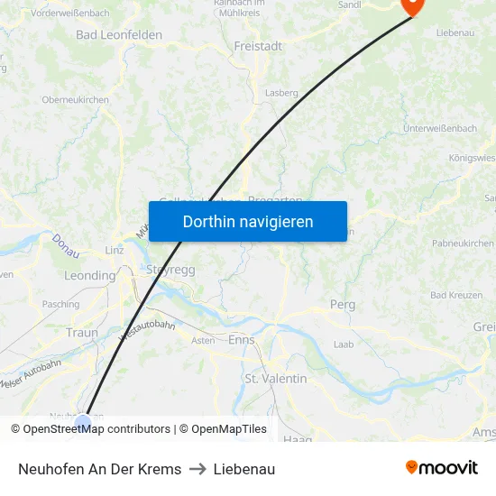 Neuhofen An Der Krems to Liebenau map