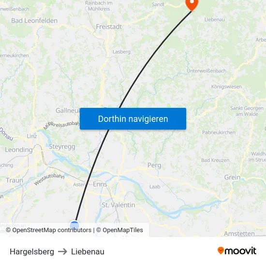 Hargelsberg to Liebenau map