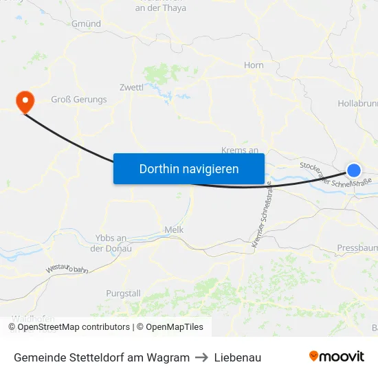 Gemeinde Stetteldorf am Wagram to Liebenau map