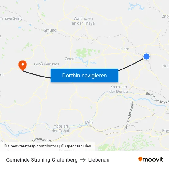 Gemeinde Straning-Grafenberg to Liebenau map