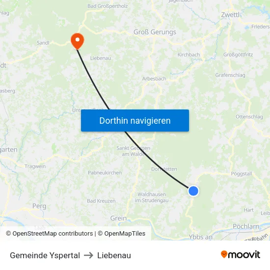 Gemeinde Yspertal to Liebenau map
