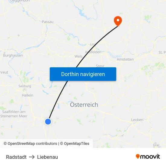 Radstadt to Liebenau map