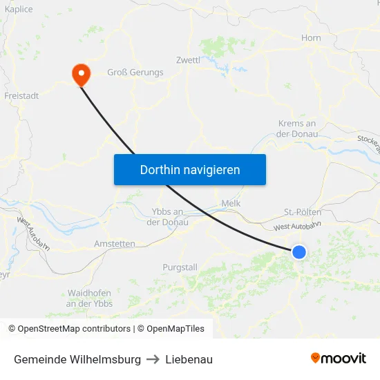 Gemeinde Wilhelmsburg to Liebenau map