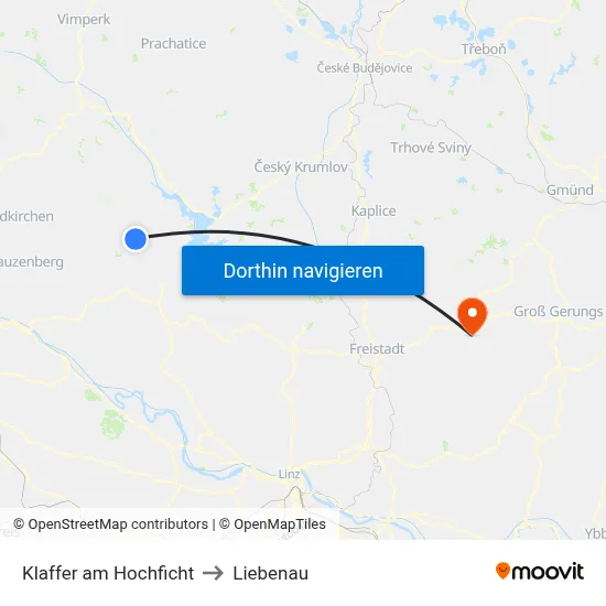 Klaffer am Hochficht to Liebenau map