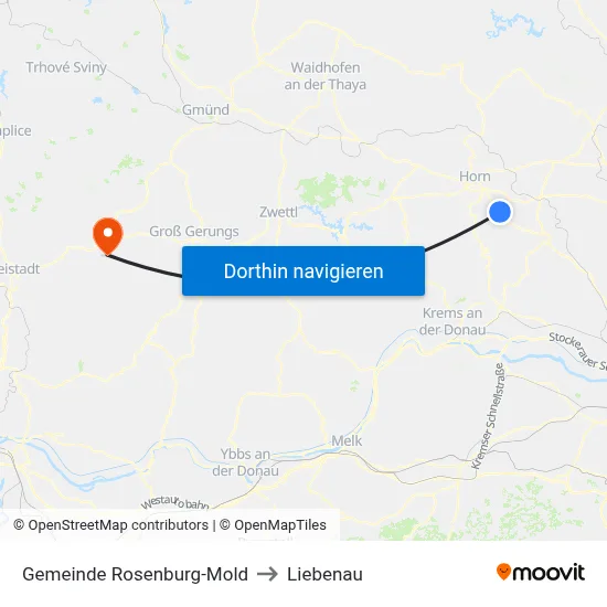 Gemeinde Rosenburg-Mold to Liebenau map