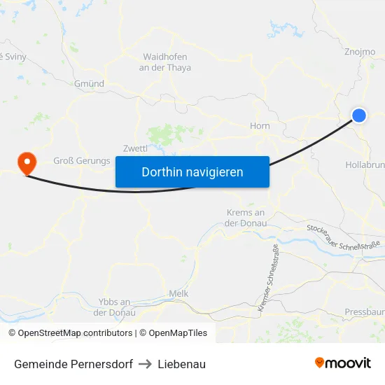 Gemeinde Pernersdorf to Liebenau map