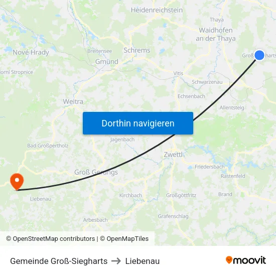 Gemeinde Groß-Siegharts to Liebenau map