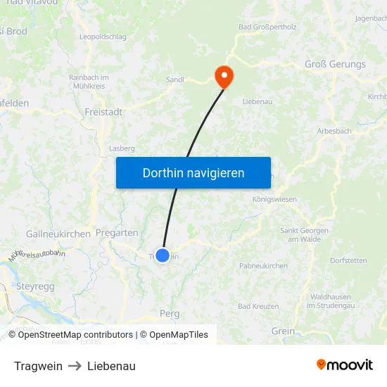 Tragwein to Liebenau map