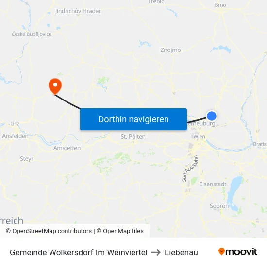 Gemeinde Wolkersdorf Im Weinviertel to Liebenau map