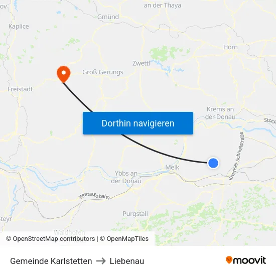 Gemeinde Karlstetten to Liebenau map