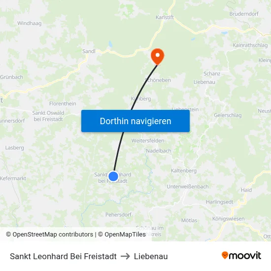 Sankt Leonhard Bei Freistadt to Liebenau map