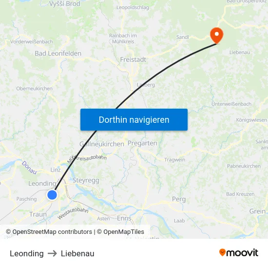 Leonding to Liebenau map