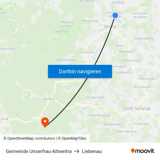 Gemeinde Unserfrau-Altweitra to Liebenau map