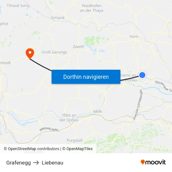 Grafenegg to Liebenau map