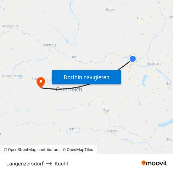 Langenzersdorf to Kuchl map