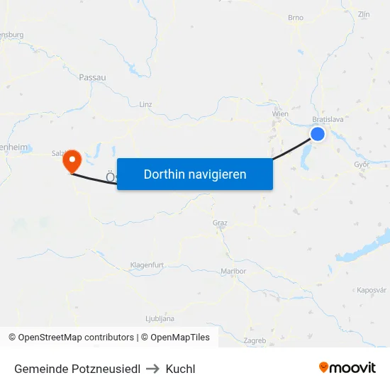 Gemeinde Potzneusiedl to Kuchl map