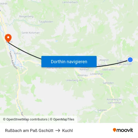 Rußbach am Paß Gschütt to Kuchl map