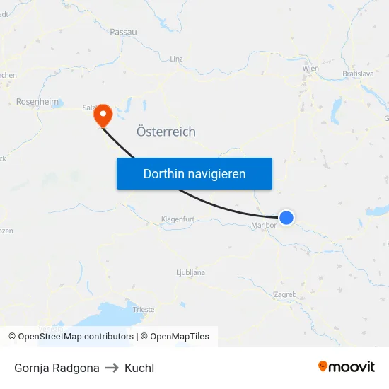 Gornja Radgona to Kuchl map