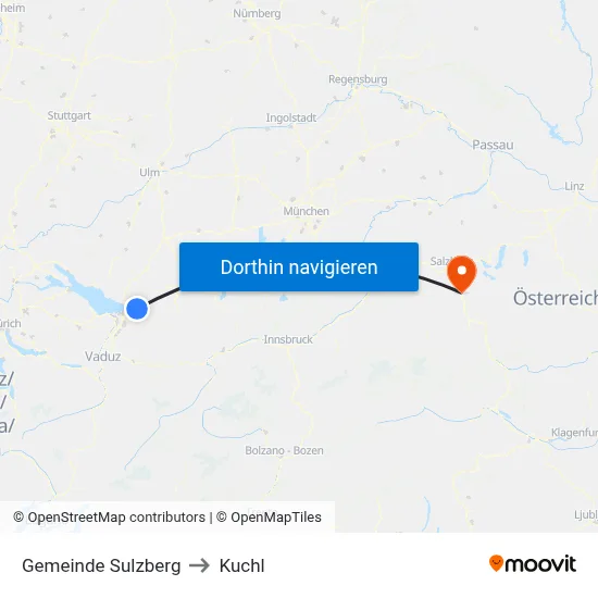 Gemeinde Sulzberg to Kuchl map