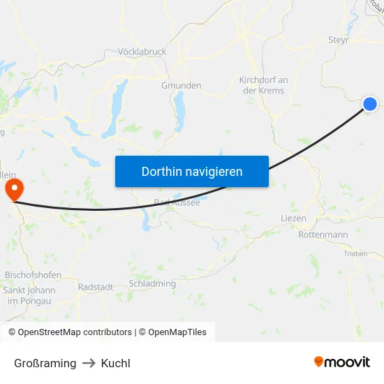 Großraming to Kuchl map