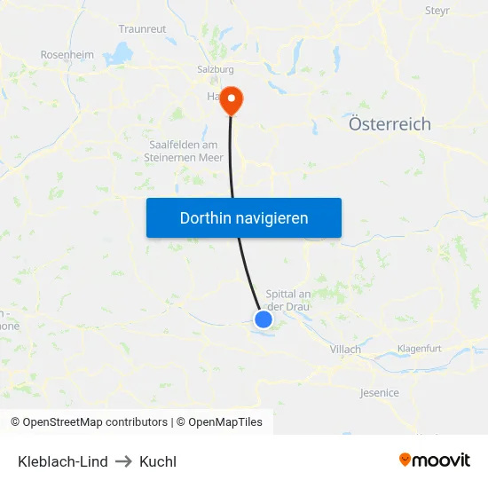 Kleblach-Lind to Kuchl map