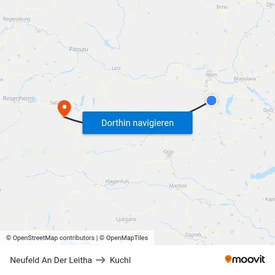 Neufeld An Der Leitha to Kuchl map