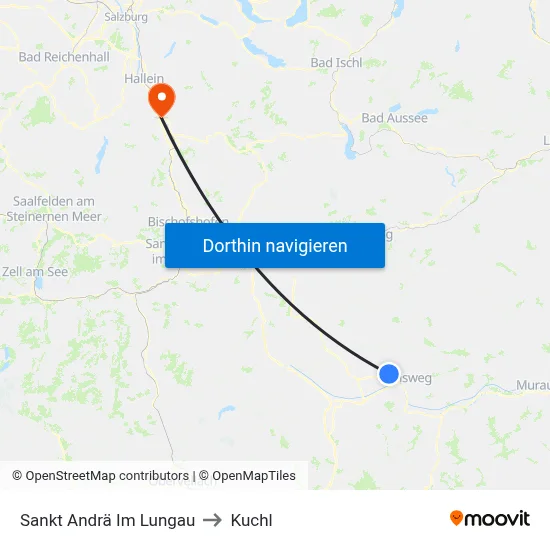 Sankt Andrä Im Lungau to Kuchl map