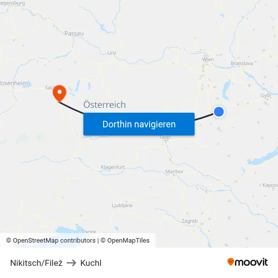 Nikitsch/Filež to Kuchl map