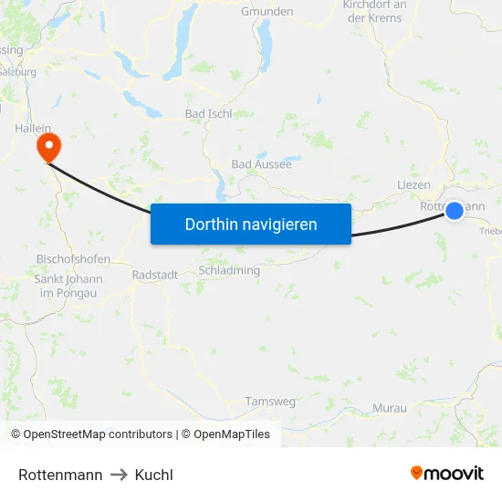 Rottenmann to Kuchl map