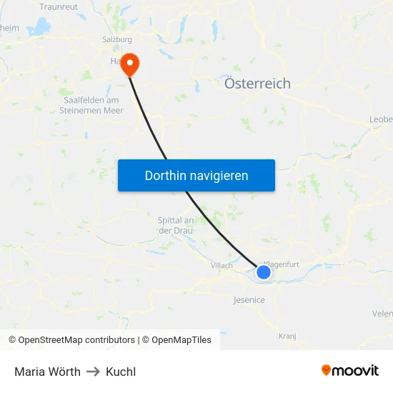 Maria Wörth to Kuchl map