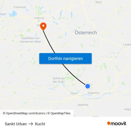 Sankt Urban to Kuchl map