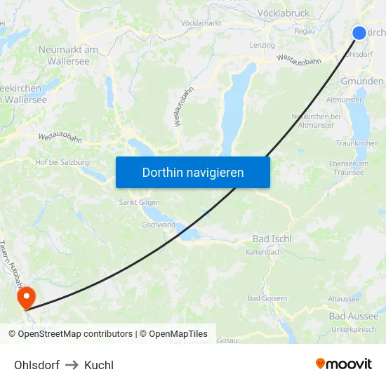 Ohlsdorf to Kuchl map