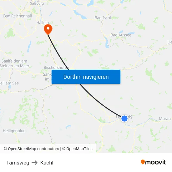 Tamsweg to Kuchl map