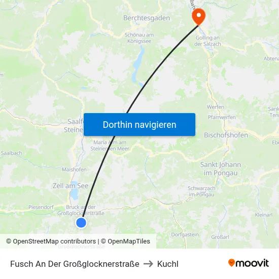 Fusch An Der Großglocknerstraße to Kuchl map