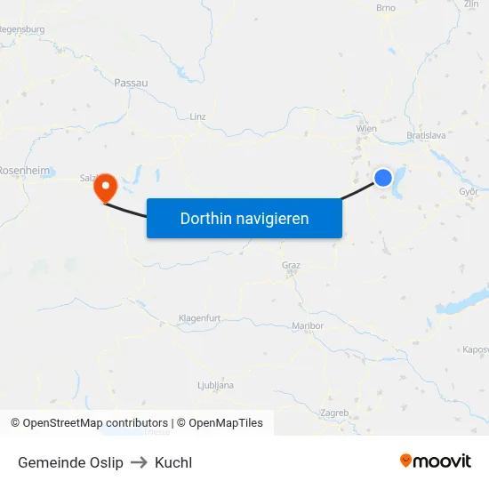 Gemeinde Oslip to Kuchl map