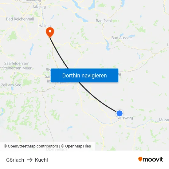 Göriach to Kuchl map
