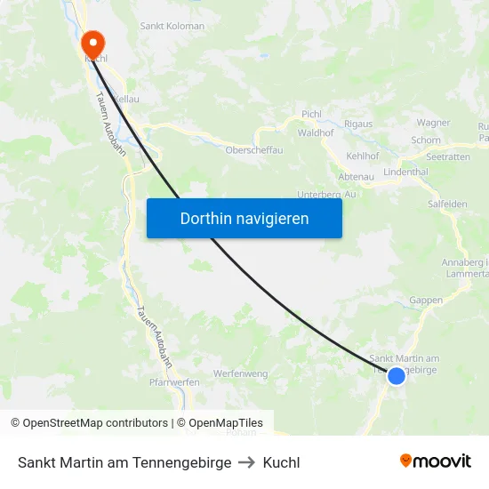 Sankt Martin am Tennengebirge to Kuchl map