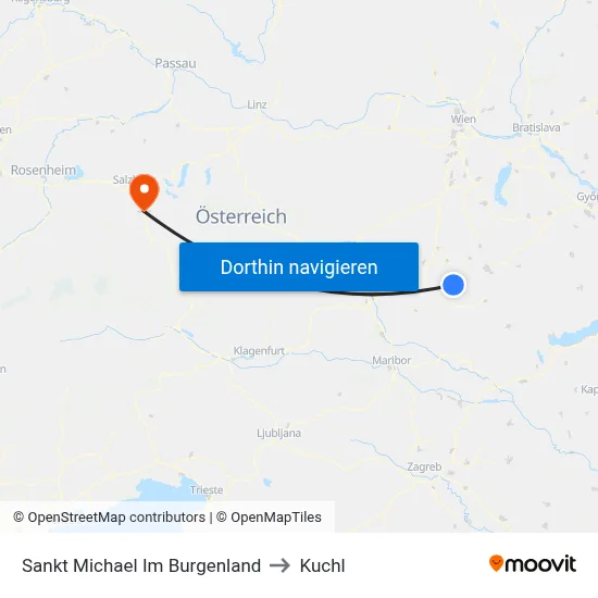 Sankt Michael Im Burgenland to Kuchl map