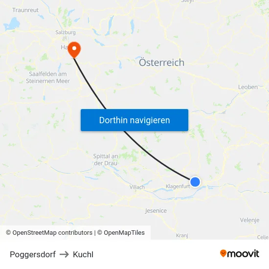 Poggersdorf to Kuchl map