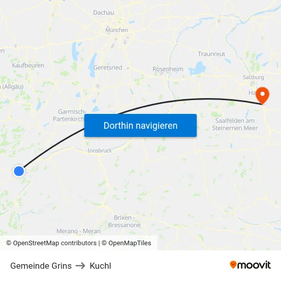 Gemeinde Grins to Kuchl map