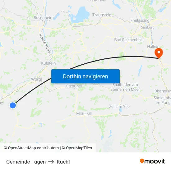 Gemeinde Fügen to Kuchl map