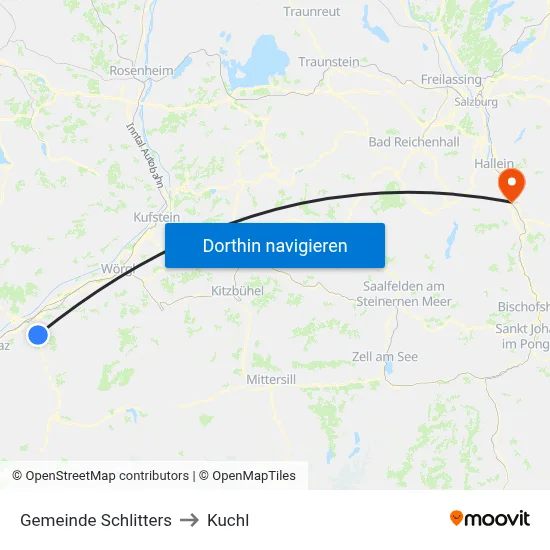 Gemeinde Schlitters to Kuchl map