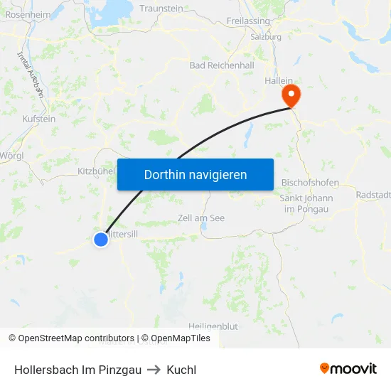 Hollersbach Im Pinzgau to Kuchl map