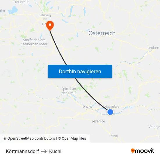 Köttmannsdorf to Kuchl map