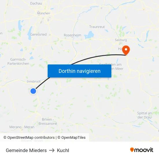 Gemeinde Mieders to Kuchl map