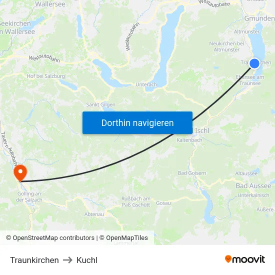 Traunkirchen to Kuchl map