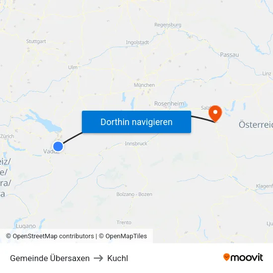 Gemeinde Übersaxen to Kuchl map