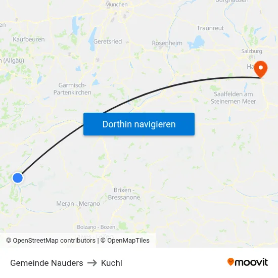 Gemeinde Nauders to Kuchl map